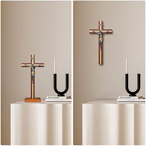 Kuxbet Standing Crucifix Cross со одвојлив штанд 10,6 инчи католички дрвен Исус Христос Wallид виси крст за домашен декор - античко злато
