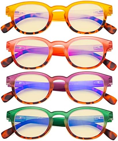 Очила за дами со очи 4 пакувања - Читатели на филтрирање на сина светлина за жени за читање против сјај, жолти затемнети +1,50