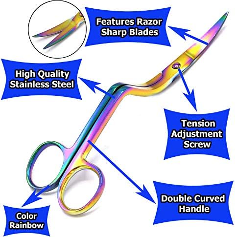 6 Големи двојни криви ножици - Обезбедување на вез од не'рѓосувачки челик мулти титаниум виножито боја од онлајн продавница G.S
