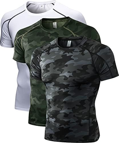 Wragcfm 3 пакуваат машки компресии за атлетски кошули со кратки ракави ， тренингот ладно суво базелиер спортски маици кои трчаат