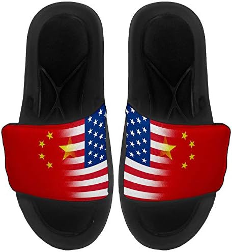 ExpressItbest Pushioned Slide -On сандали/слајдови за мажи, жени и млади - знаме на Кина - знаме на Кина