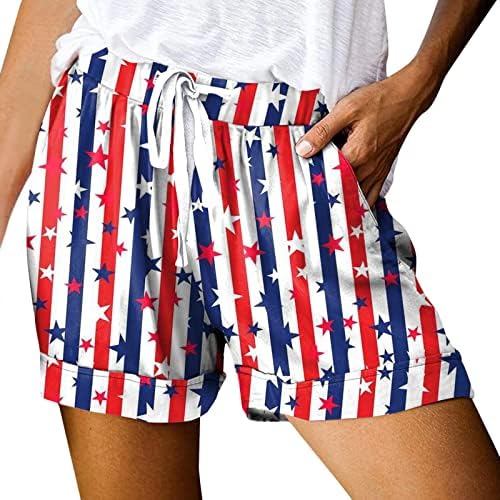 Ruiruilico luetенски летни обични шорцеви на 4 -ти јули Американско знаме со американско знаме, баги, еластични проточни шорцеви