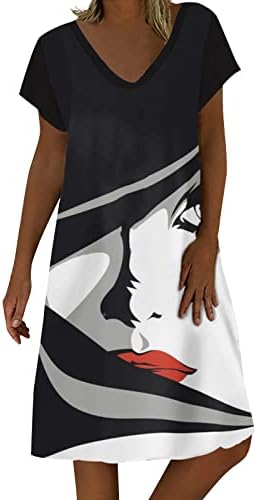 Ајазо летни фустани за жени 2023 каузална варијантна фустан за печатење на вратот Бохо, со кратки ракави фустани за одмор долги