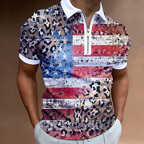 Американско знаме полови кошули за мажи 4 -ти јули Патриотски маички со летни обични гроздобер кратки ракави врвови