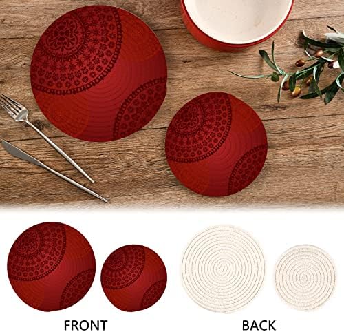 Алаза Традиционална цветна ориентална мандала Дизајн на црвени тенџери за држачи за триеви поставени 2 парчиња, попчиња за кујни,