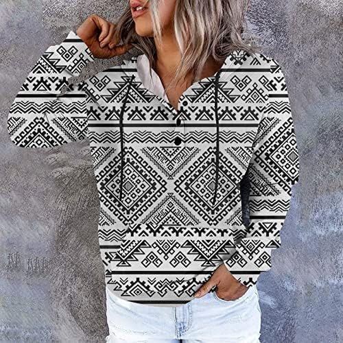 Nokmopo џемпер за жени обична мода 2022 печати долг ракав пулвер со качулка со врвен графички џемпер