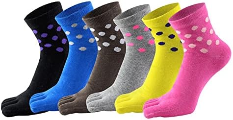 Wenlii 5pcs Мода чешлана памук со пет прсти чорапи за жена девојка точка цврсти слатки пети чорапи harajuku