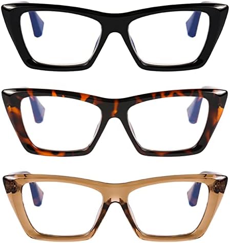 Doovic 3 пакет модни очила за читање за жени трендовски мачки око сина светлина блокирачки компјутерски читатели