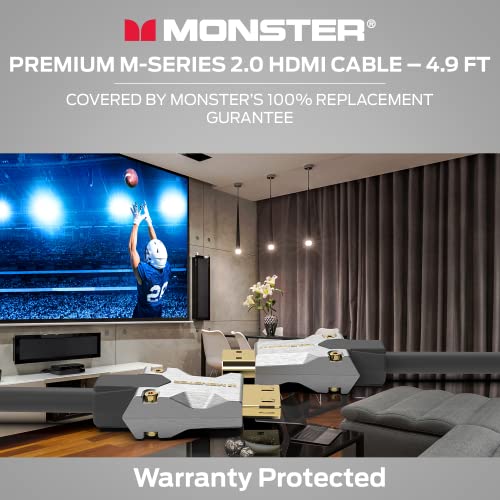 Сертифициран Monster M -Series Premium HDMI кабел 2.0, карактеристики 4K Ultra HD со стапка на освежување од 60Hz, јакна Дурафлекс и заштитен