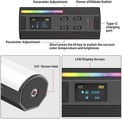 XIXIAN i-Light мини Магнетни RGB Цевка Светлина ПРЕДВОДЕНА Видео Светлина 2500k-9000K Затемнети 20 Ефекти CRI95+ Вградена Батерија со ЛЦД Екран За Vlog Стриминг Видео Снимање Фотогра