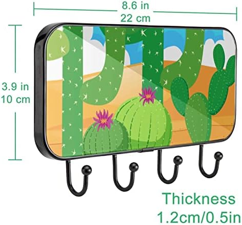 Пустинско Поле Со Убава Решетка За Палто За Печатење На Кактус, Решетка За Влезен Капут со 4 Кука За Капут Капа Крпа Чанта Наметки