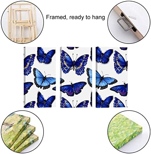 Wallидна уметност за дневна соба, маслено сликарство на платно Големо врамена убава сина мува пеперутка шема уметнички дела за декор за домашна