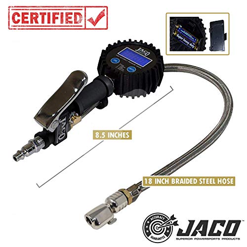 Мерач на инфлатор на дигитални гуми Jaco FlowPro со индустриски комплет за воздушни фитинзи за брзо поврзување