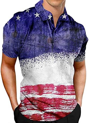 Летни маички кошули за мажи за мажи патриотски перформанси Ден на независност на американско знаме класично вклопување мали мажи