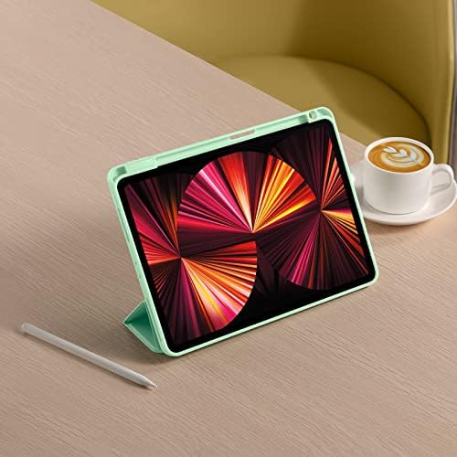 Vobafe Case компатибилен со iPad Pro 11 Inch Case 2022/2021/2020/2018, Flexible Back Cover TPU со држач за пенкало, го поддржува моливчето 2 -ри генерал, автоматско спиење/будење, Matcha Green