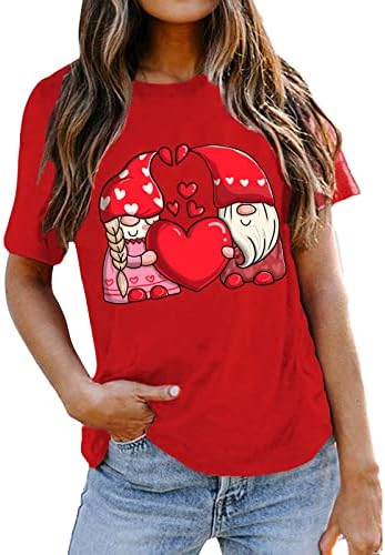Симпатична Женска Блуза Денот На Вљубените Маица Симпатична Цртан Филм Љубов Печатење На Екипажот Врат Со Кратки Ракави