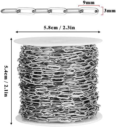 [33 Стапки] Се Тркалаат Синџири За Спојки од Нерѓосувачки Челик, 3мм Ширина 304 Овални Синџири За Врски Од Нерѓосувачки Челик