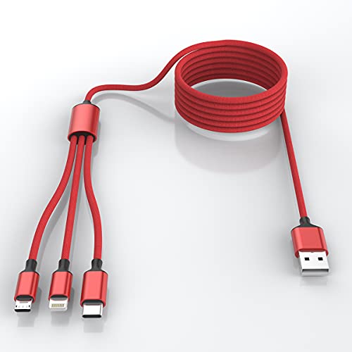 Multi 3 во 1 USB долг кабел за полнење со iPhone, 1,8M/5,9ft најлонски плетенка Универзален полнач за полначи USB C/Micro USB/Молња адаптер