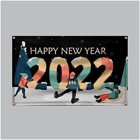 БАНЕР ЗУИ НАПРАВЕТЕ Го ТОА ВИДЛИВО Среќна Нова Година Добредојдовте 2022 година, 11оз Тежок Флекс Банер Со Метални Шипки И Раб Со Раб –