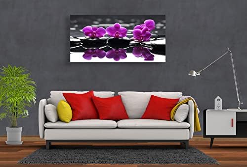Cao Gen Decor Decor Art H42750 Wallидна уметничка терапија камења со розова орхидеја платно сликање цвеќиња во спа -платно слики Уметнички