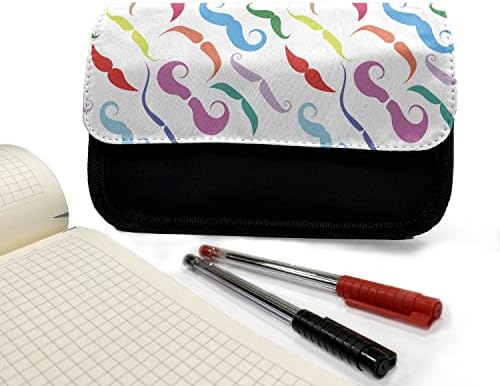 Зачудувачки кутија со молив со мустаќи, шарени типови на коса на лицето, торба со молив со ткаенини со двојно патент, 8,5 x 5,5, повеќебојни