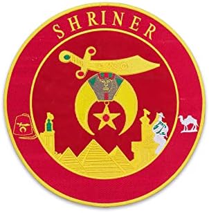 Црвен масонски Шринер лепенка за масони - Shriners Симбол за масонери елек или јакна железо на закрпи со големина 11,5 ”круг