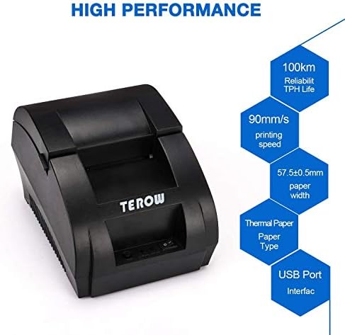 Печатач за печатач Terow T5890K USB Termal Abition 58mm POS POS PROSTABLE LABEIN PRINTER со MINI PRINTER PRITEN POS за ресторан/продажба/поддршка за поддршка на Windows 7/8/9x/10/XP