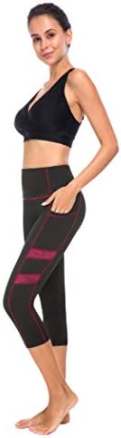 Flatikенска женска висока половината јога каприс со џебови, спортски тренинзи кои трчаат атлетски хеланки на каприс со џеб