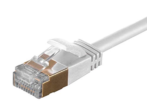 Кабел Monoprice Slimrun Cat6a Ethernet Patch - мрежен интернет -кабел - RJ45, Stranded, STP, чиста голи бакарна жица, 36Awg, 3FT, бело