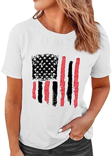 Патриотски кошули за жени во САД знаме лето кратки ракави на вратот О-вратот ленти starsвезди лабава вклопена удобна празнична кошула Туника на