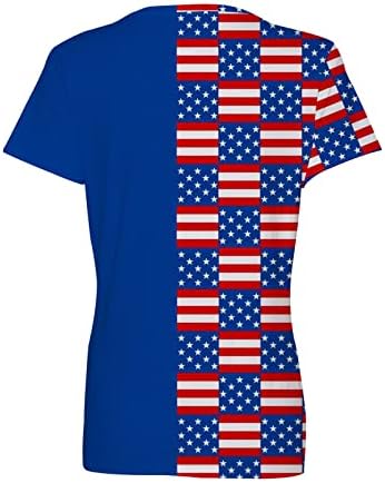 Американска маичка со знаме за жени против вратот Симпатични графички печати блузи 4 -ти јули 2023 година летни модни кошули