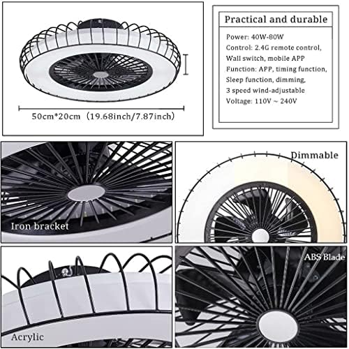 YRGVF LED вентилатор на таванот со лесна апликација и далечински управувач за брзината на ветерот во спалната соба, прилагодлива бесконечно