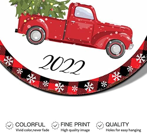 Божиќни венци знаци црвен камион што носи новогодишни елки биволи карирани метални калај знаци Божиќни украси украси вознемирени стилски лимени