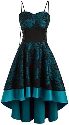 Флорална чипка висока ниска матурска фустан за жени гроздобер шпагети ленти фустани без ракави коктел коктел замав фустани