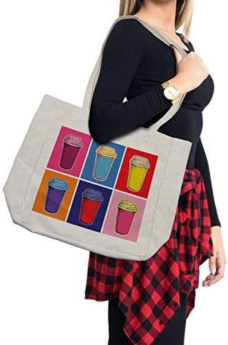 Торба за кафе за кафе Амбесон, современа модерна уметност инспирирана поп-уметност дизајн на чаши за кафе во разнобојни рамки, еко-пријателска