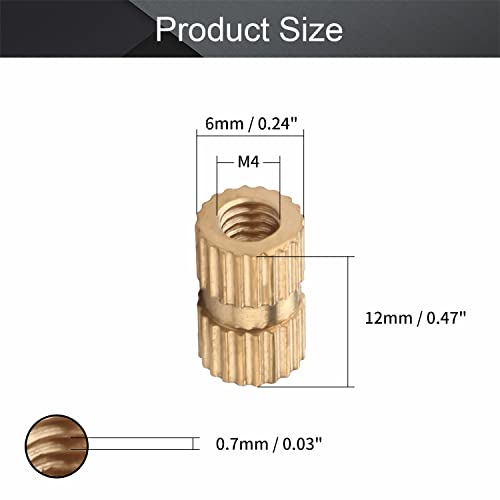 Bettomshin 30pcs носат вметнат ореви, M4 x 12mm l x6mm OD женски нишки комплет за асортиман за вметнување месинг месинг