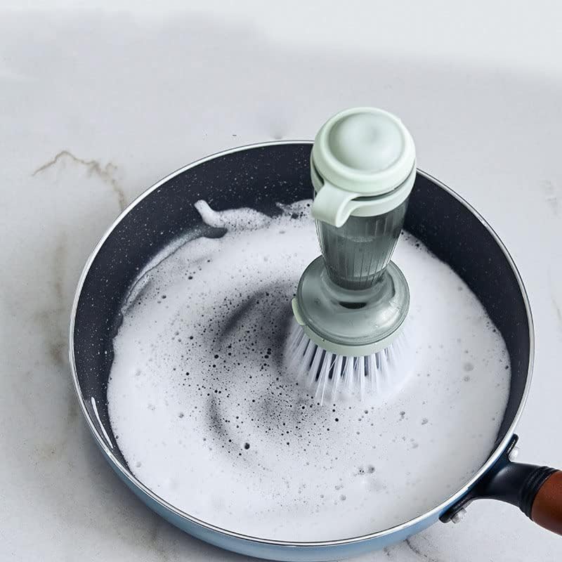 Четка за чистење во кујна со заменливиот сунѓер и диспензерот за сапун - идеален за миење садови, садови и тави