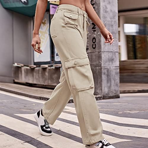 Womenените обични модни панталони за жени облечени со високи половини панталони широки нозе обични тексас панталони повеќе џебни карго фармерки