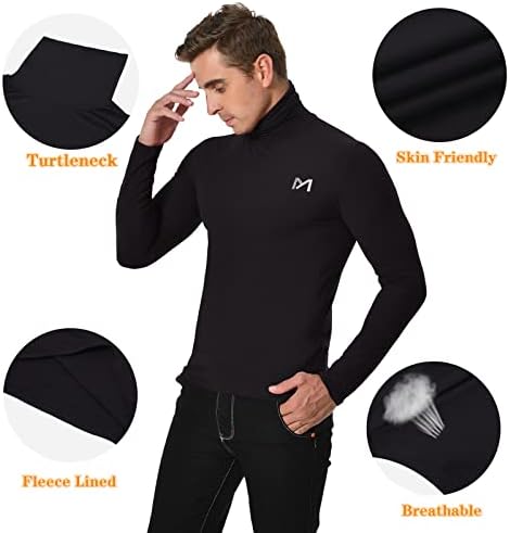 Meetyoo Men's Thermal Turtleneck Долга ракав кошула, лесна компресија за компресија за долна облека за долна облека за дишење на базели