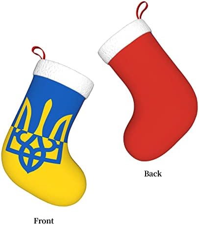 QG ZZX Божиќни чорапи со бела супер мека кадифен манжетни украински знаме Божиќни чорапи Божиќни украси порибување