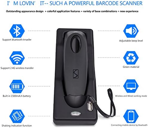 Заштедете 15% на Alacrity Bluetooth баркод скенер рачен USB безжичен бар -код за читач на шифри Scanner + Bluetooth безжичен скенер за баркод со