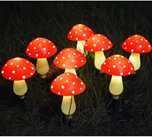 Ветерница надградена 8-пакувачка црвена соларна печурка за печурки за градинарски декор, 8 режими соларни печурки градинарски светла отворено водоотпорни печурки