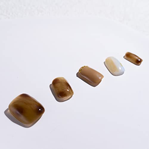Светлина Дожд Притиснете На Ноктите -  Килибар, 3D Рачно Изработени Brown Reusable Gel UV Finished False nails, Hand-Painted Fake Nails with Design by Professional Manicurist, Краток