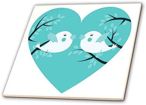3дроза Две Слатки Тиркизни Птици На Дрво Во Срце-Керамичка Плочка, 4-Инчен