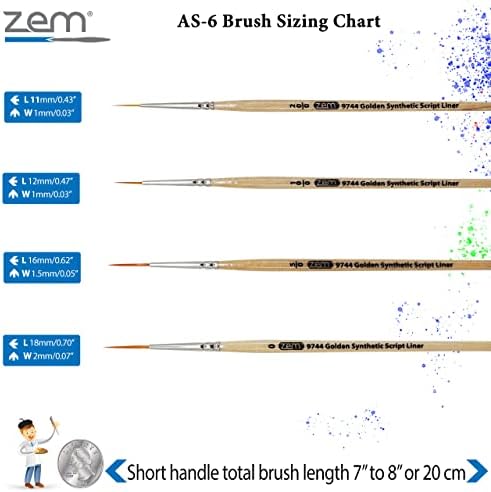ЗЕМ Четка Златна Синтетички Долги Скрипта Облоги Уметник Боја Четки Големини 20/0, 10/0, 5/0, 0
