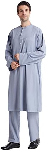 Тенок Одговара Костуми За Мажи Обични Средно Копче Долу Џеб Муслимански Облека Панталони Две Парче Во Собата