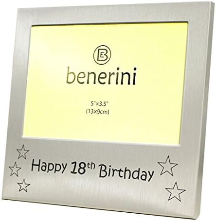 Бенерини Среќен 18 -ти роденден - Подарок за фото рамка - Големина на фотографија 5 x 3,5 инчи - четкана алуминиумска сатен сребрена