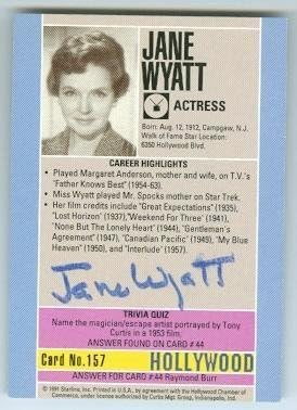 Џејн вајат со автограм Картичка за тргување 1991 Холивудска Патека На Славните 157 Назад-Тв Трговски Картички