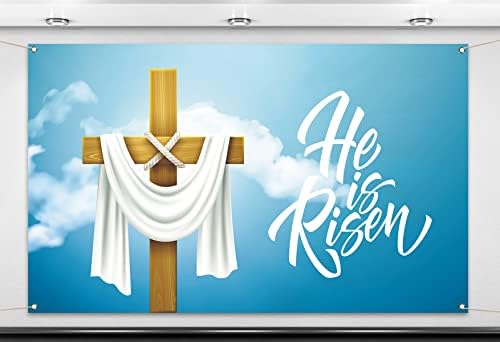 Непнусер Тој е воскреснал позадина на фото-штанд Исус Воскресение Велигденска декорација Христијански крст Внатрешен затворен wallиден декор-5,9 × 3,6ft