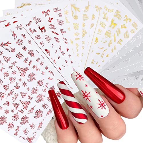 Гуенски Божиќни налепници Снежен човек Санта Дудл Забавни налепници Апстрактни декорации за нокти 3Д самостојно лепило за дизајн на нокти Совети